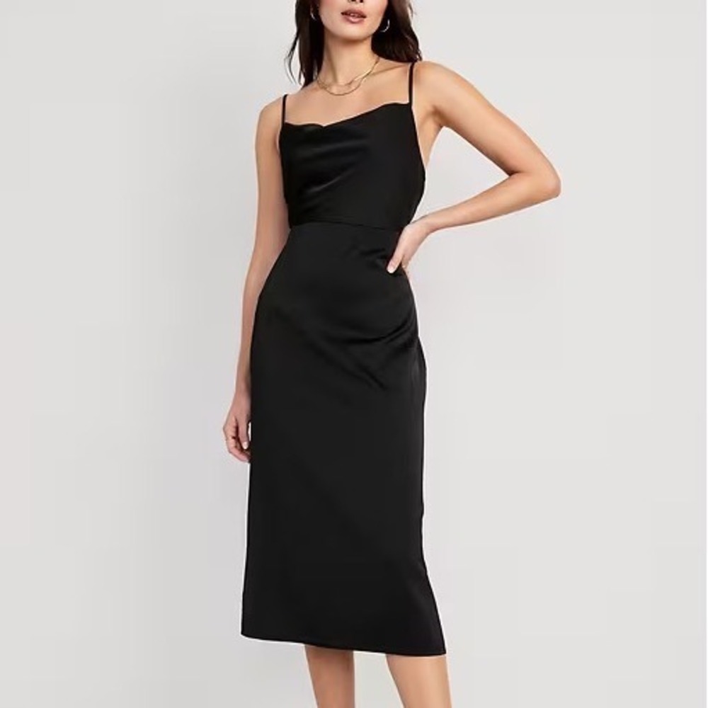 Old Navy Satin Midi Dress Women's Small Black Jack Cowl Neck Adjustable Strap
